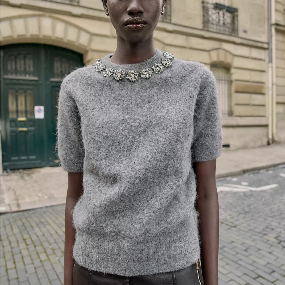 Zara Short Sleeve Jewel Bead Sweater